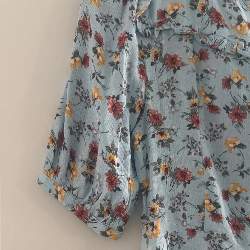 Olivaceous Light Blue Floral Tie-Neck Mini Dress - Picture 5 of 7